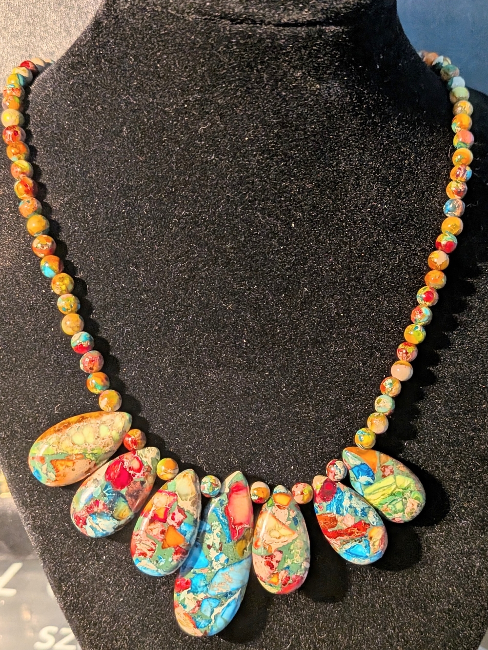 Colorful Multicolor Teardrop Statement Necklace- Real Stone. Magnetic Closure
